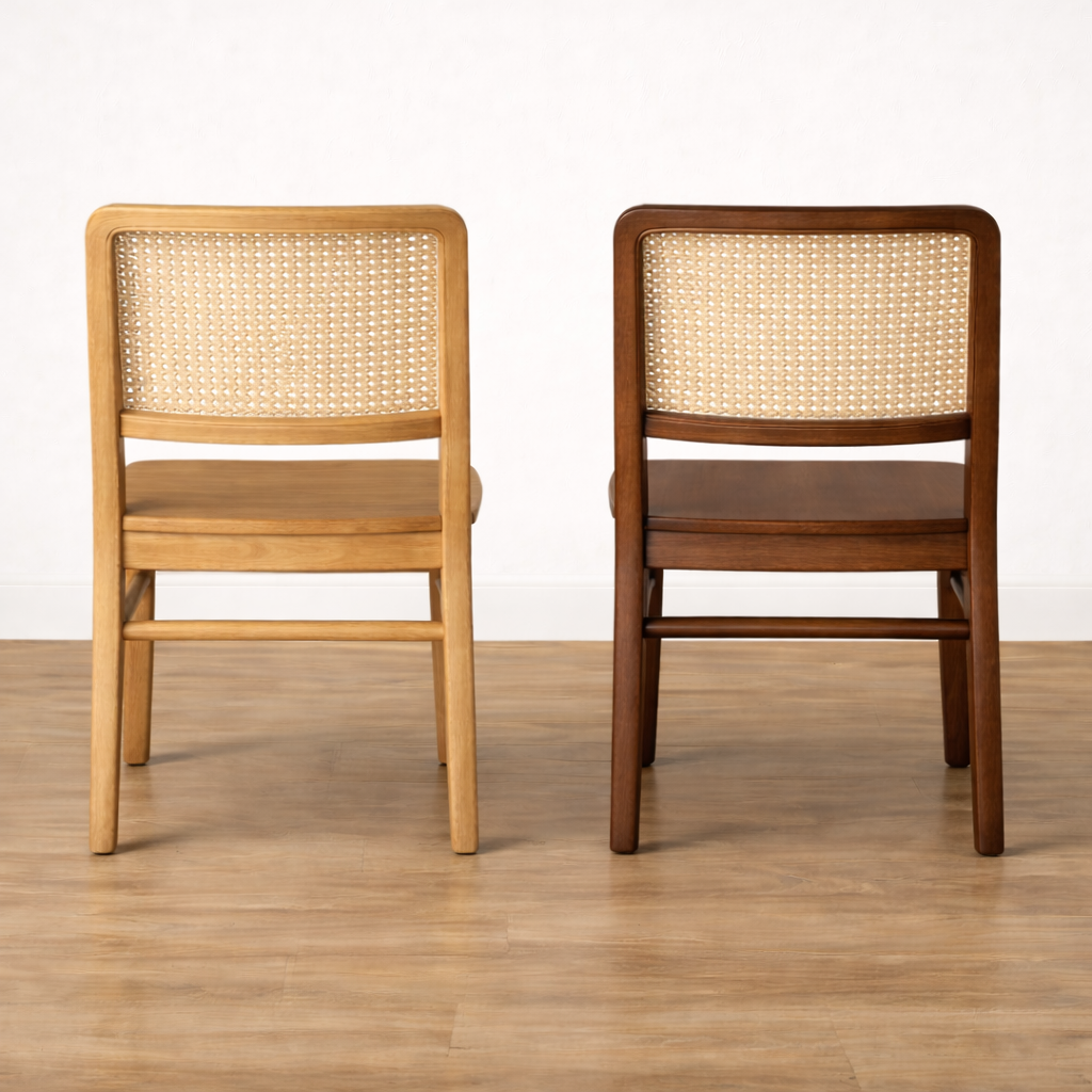 Linear Rattan Wooden Dining Chairs