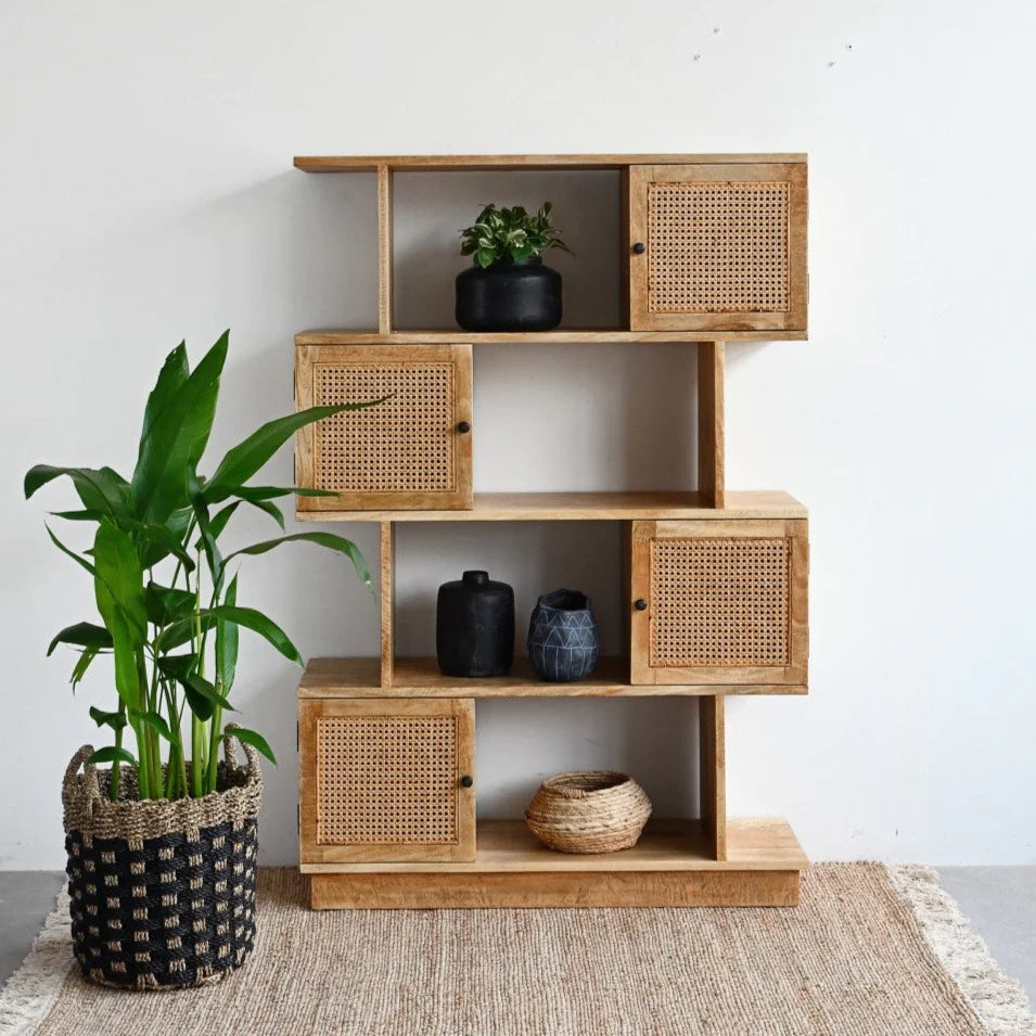 Wood and cane online bookshelf
