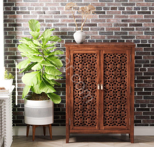 Ajisai Solid Wood Carved Cabinet - Rathkaar.com