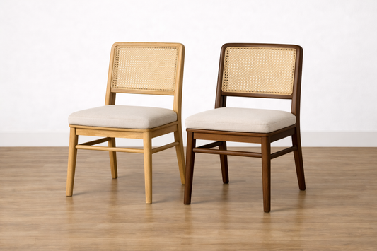 Linear Rattan Wooden Dining Chairs