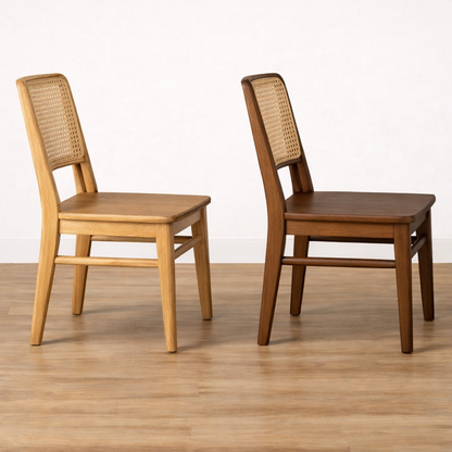 Linear Rattan Wooden Dining Chairs