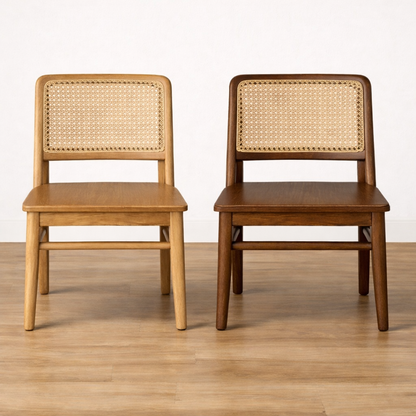 Linear Rattan Wooden Dining Chairs