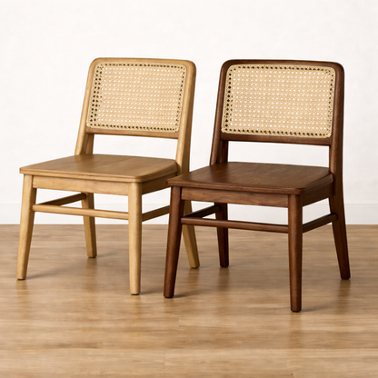 Linear Rattan Wooden Dining Chairs