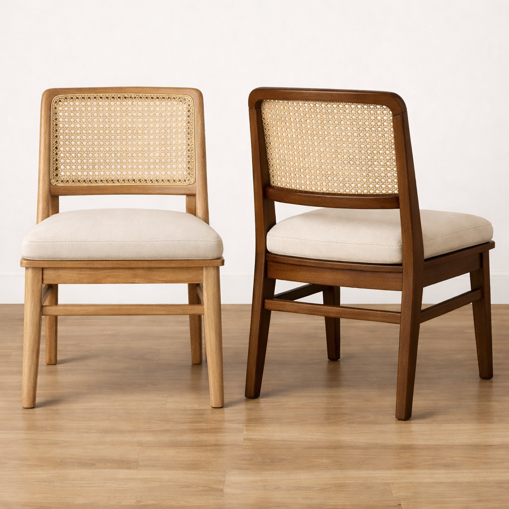 Linear Rattan Wooden Dining Chairs
