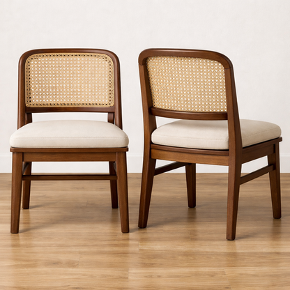 Linear Rattan Wooden Dining Chairs