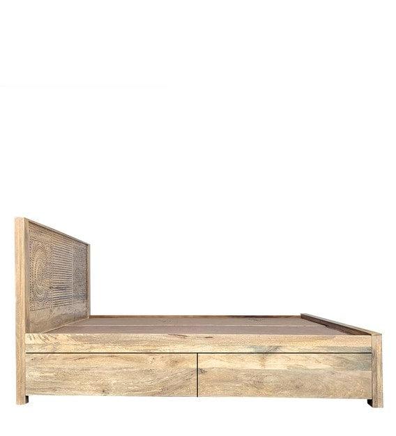 Ajisai King Size Carved Bed With Storage - Rathkaar.com