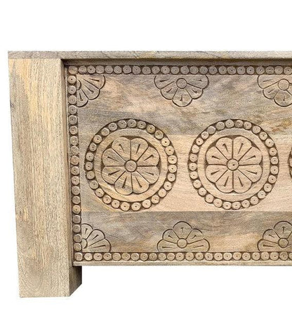 Ajisai King Size Carved Bed With Storage - Rathkaar.com