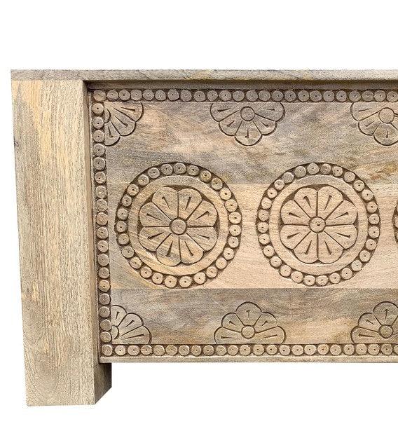 Ajisai King Size Carved Bed With Storage - Rathkaar.com