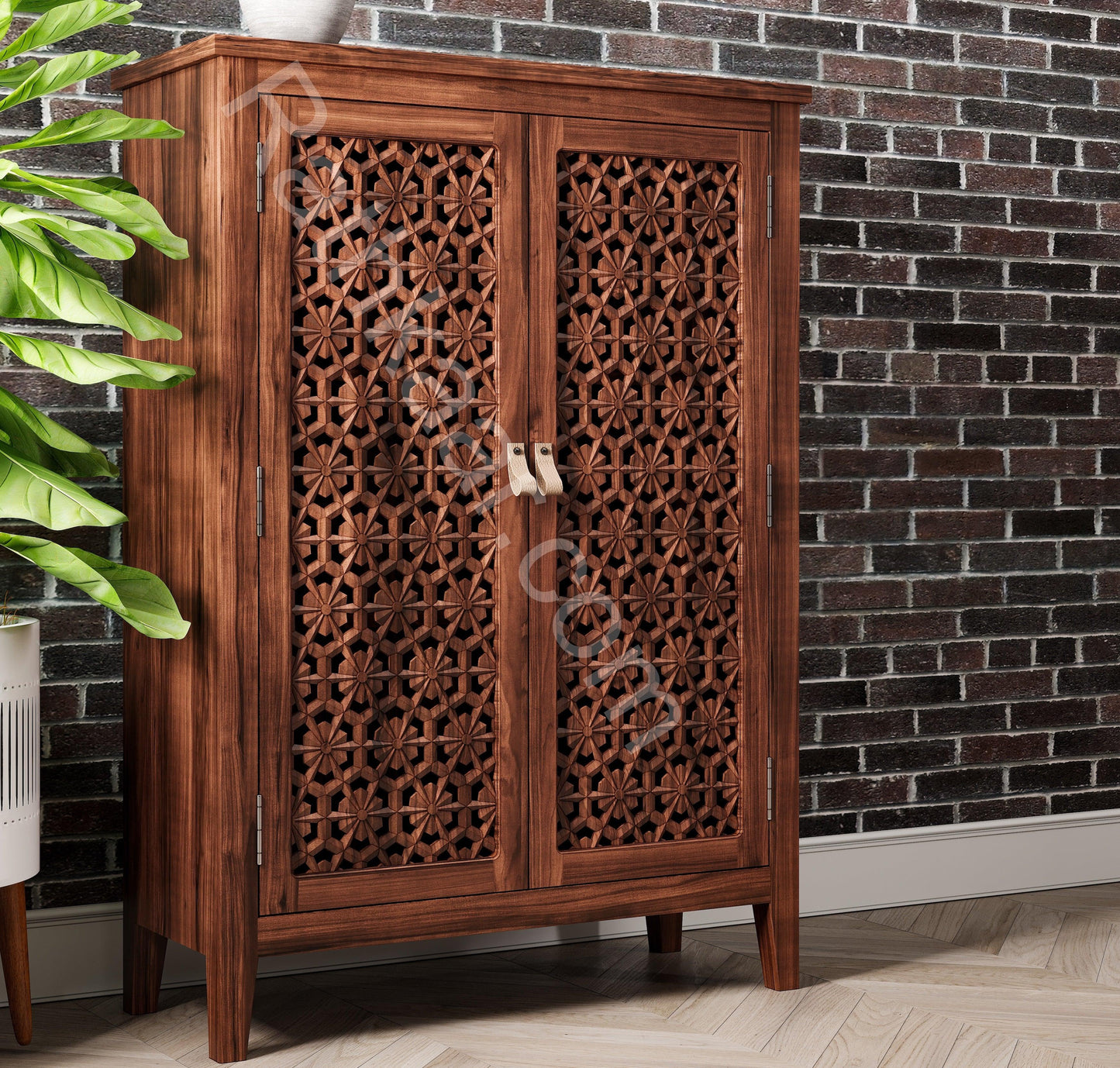 Ajisai Solid Wood Carved Cabinet - Rathkaar.com
