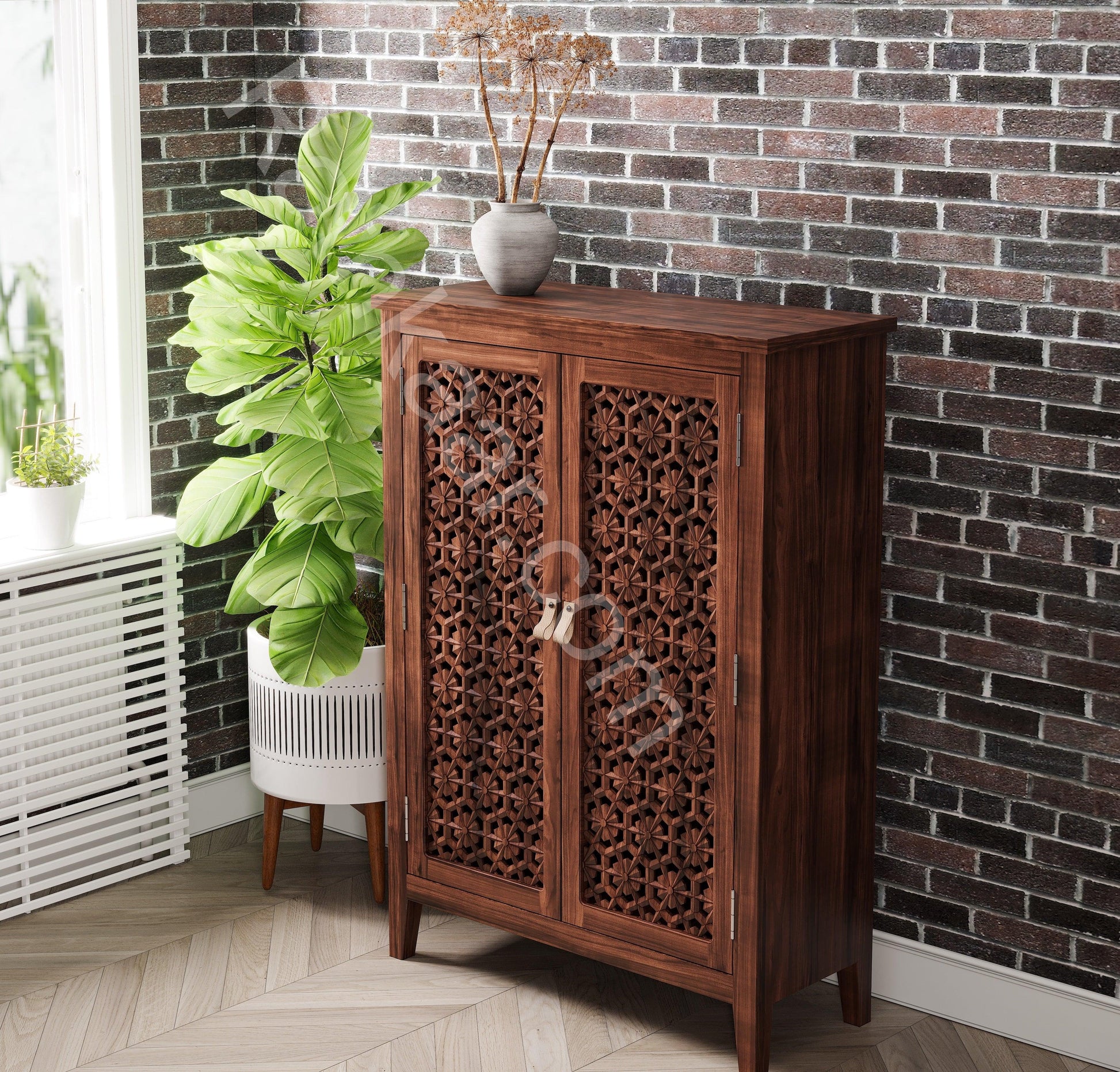 Ajisai Solid Wood Carved Cabinet - Rathkaar.com